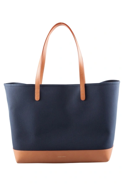 Pre-owned Mansur Gavriel Blue/cream And Cammello Canvas And Leather Tote