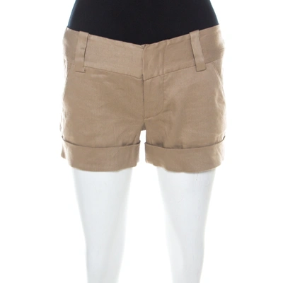 Pre-owned Alice And Olivia Beige Linen Cuff Shorts L