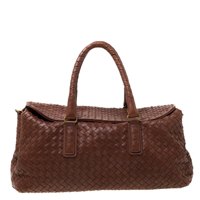 Pre-owned Bottega Veneta Brown Leather Intrecciato Montaigne Satchel