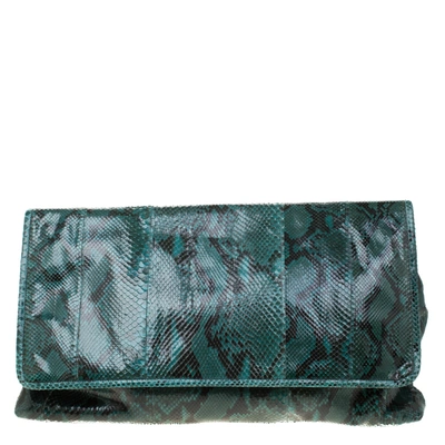 Pre-owned Prada Green Python Large Clutch
