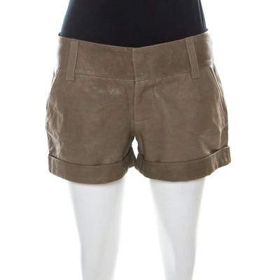 Pre-owned Alice And Olivia Taupe Green Leather Cuffed Shorts S