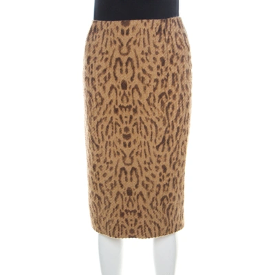 Pre-owned Valentino Beige Leopard Print Angora & Silk Blend Pencil Skirt S