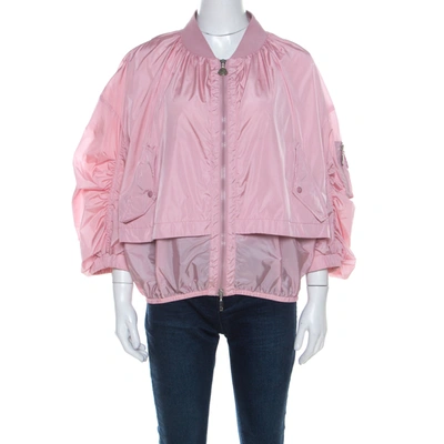 Pre-owned Moncler Pink Layered Zip Front Lightweight Bomber Jacket Xl