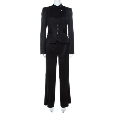 Pre-owned Emporio Armani Black Wool Blend Stand Up Collar Suit M