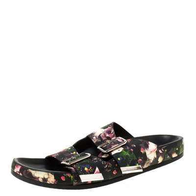 Pre-owned Givenchy Multicolor Floral Print Leather Double Buckle Banded Flat Slides Size 38