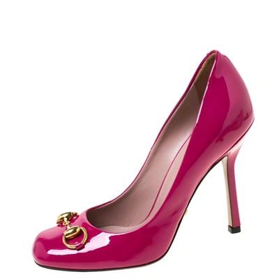 Pre-owned Gucci Magenta Patent Leather Jolene Horsebit Pumps Size 36 In Pink