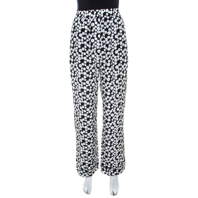 Pre-owned Dolce & Gabbana Monochrome Polka Dot Print Silk Straight Fit Trousers M In Black