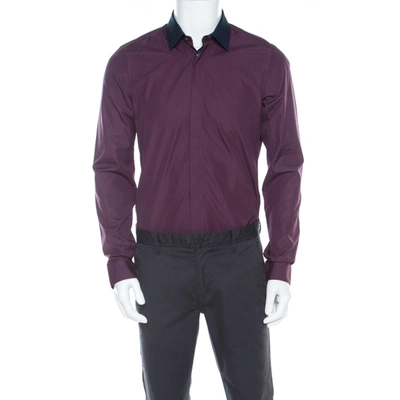 Pre-owned Kenzo Purple Cotton Contrast Collar Slim Plus Fit Button Front Shirt L