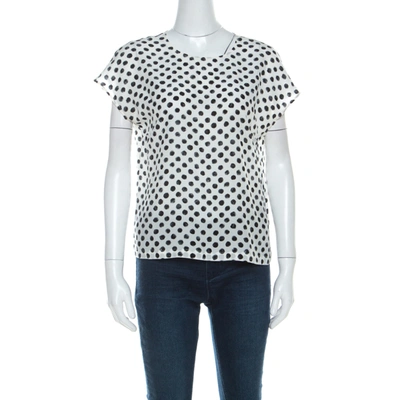 Pre-owned Dolce & Gabbana Monochrome Brushstroke Polka Dot Print Silk Blouse M In White