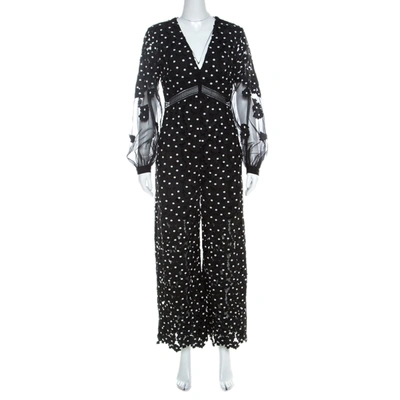 Pre-owned Self-portrait Black Daisy Dot Lace Jumpsuit M