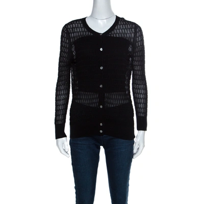 Pre-owned Marc By Marc Jacobs Black Perforated Knit Cotton Blend Button Front Cardigan S