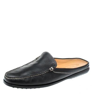 Pre-owned Tod's Black Leather Flat Loafer Mules Size 42.5