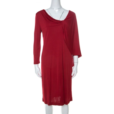 Pre-owned Alberta Ferretti Red Silk Jersey Asymmetric Batwing Sleeve Dress M