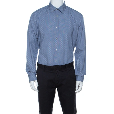 Pre-owned Balmain Blue Square Patterm Cotton Shirt Xl