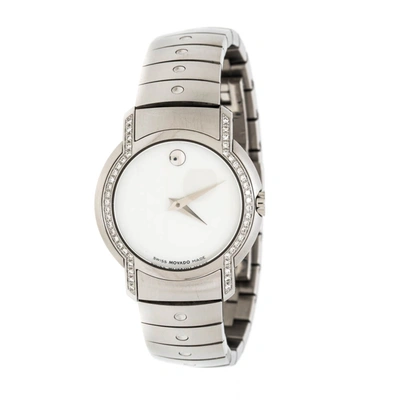 Pre-owned Movado White Mother Of Pearl Stainless Steel Diamonds Sl 84 G4 1832 S Women's Wristwatch 28mm In Silver