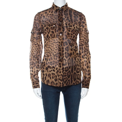 Pre-owned Dolce & Gabbana Brown Leopard Print Cotton And Silk Button Front Shirt S