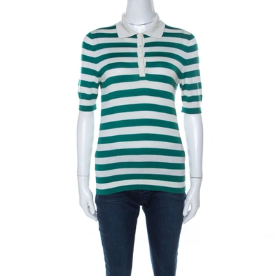 Pre-owned Dolce & Gabbana Green And Off White Cashmere Striped Polo T Shirt M