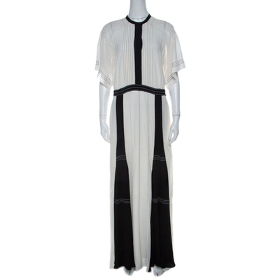 Pre-owned Burberry Black And White Chiffon Pintuck Bodice Maxi Dress M
