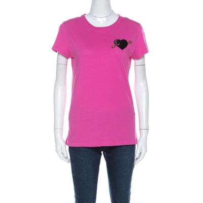 Pre-owned Valentino Pink Cotton Heart Applique T Shirt S