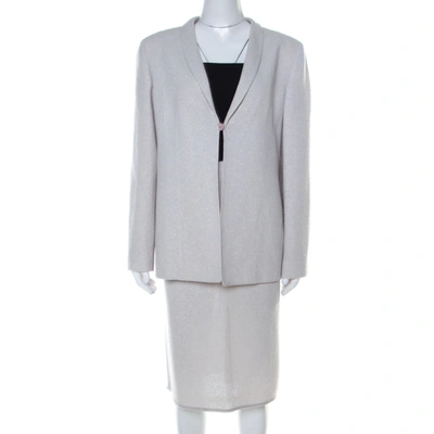 Pre-owned Valentino Boutique Vintage Light Grey Boucle Wool Skirt Suit Xl