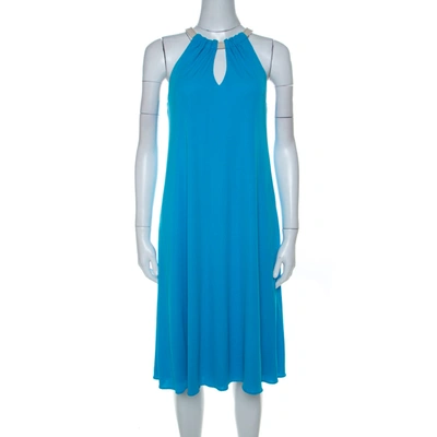 Pre-owned Elie Tahari Bright Blue Jersey Rope Neck Detail Dress S