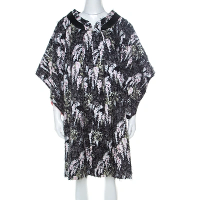 Pre-owned Kenzo Defilé Black Floral Print Textured Cotton Oversized Shift Dress L