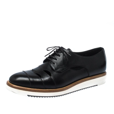 Pre-owned Ferragamo Black Cut Out Leather Famoso Lace Up Oxfords Size 41