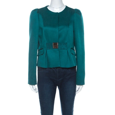 Pre-owned Valentino Green Jacquard Embellished Waist Cropped Jacket L