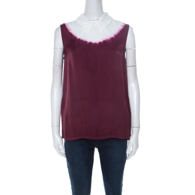 Pre-owned Miu Miu Burgundy White Ombre Coated Satin Sleeveless Top M