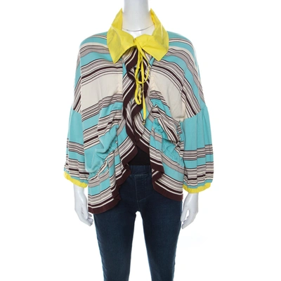 Pre-owned Kenzo Multicolor Striped Knit Contrast Collar Detail Cardigan Xl