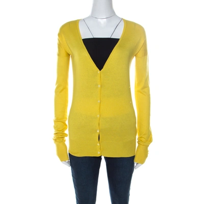 Pre-owned Joseph Yellow Silk Blend Knit Button Front Cardigan S