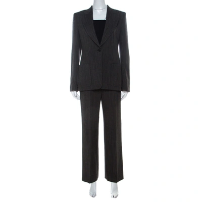 Pre-owned Max Mara Dark Brown Textured Stretch Wool Tailored Pant Suit S
