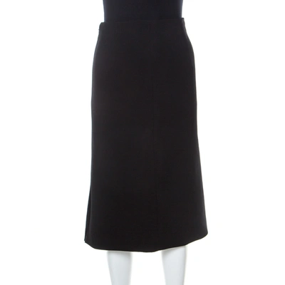 Pre-owned Dior Christian  Black Textured Wool High Waist Pencil Skirt L