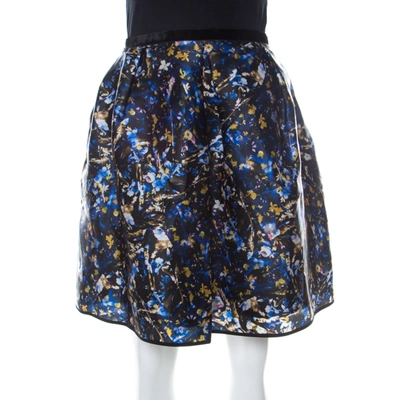 Pre-owned Erdem Blue Floral Print Silk Gazar Levinia Gathered Skirt M