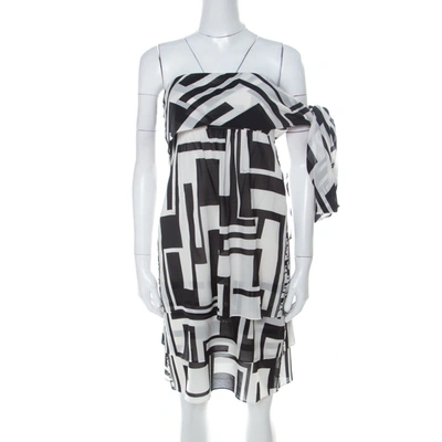 Pre-owned Emilio Pucci Monochrome Silk Chiffon Strapless Short Dress M In White