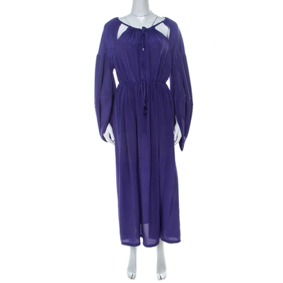 Pre-owned Fendi Violet Crepe Silk Cut Out Detail Raglan Sleeve Midi Dress M In Purple