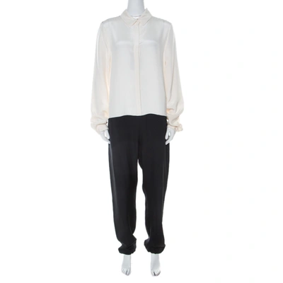 Pre-owned Joseph Black & Off White Matt Silk Harem Pants Full Sleeve Harlem Jumpsuit L