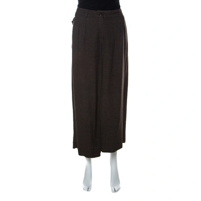 Pre-owned Kenzo Dark Brown Stretch Wool Pleated Culottes M