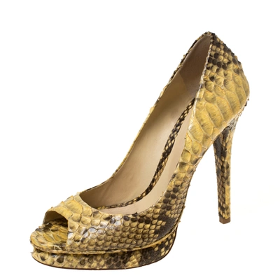 Pre-owned Alexandre Birman Alexander Birman Yellow/black Python Peep Toe Pumps Size 40.5