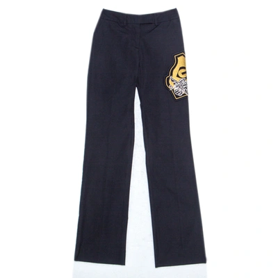 Pre-owned Gianfranco Ferre Gf Ferre Navy Blue Cotton Crest Applique Detail Straight Fit Trousers S