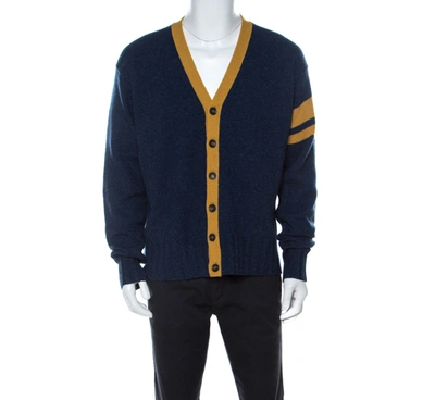 Pre-owned Dolce & Gabbana Blue Wool V-neck Stripe Detail Cardigan Xxl