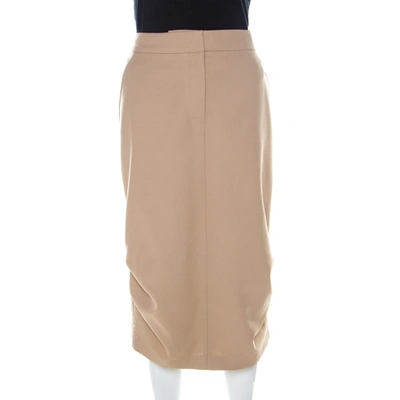 Pre-owned Max Mara Beige Cotton Bottom Side Fold Detail Sheath Skirt L