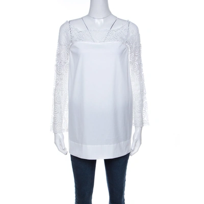 Pre-owned Philosophy Di Alberta Ferretti Off White Cotton Lace Detail Top L