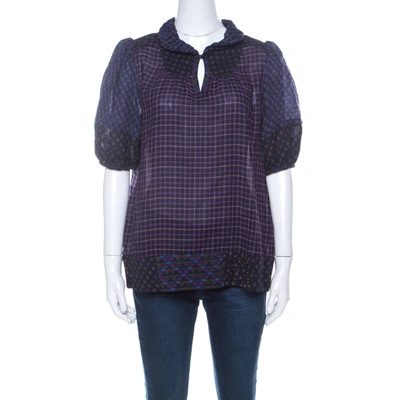 Pre-owned Marc By Marc Jacobs Multicolor Wool & Silk Blend Mixed Print Puff Sleeve Polo Shirt L
