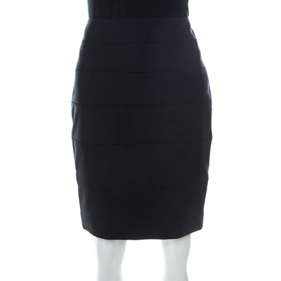 Pre-owned Escada Navy Blue Stretch Crepe Panelled Pencil Skirt M