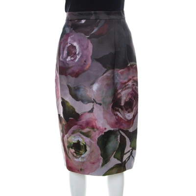 Pre-owned Escada Multicolor Floral Print Knee Length Sheath Skirt L