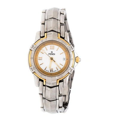 Pre-owned Fendi White Two-tone Stainless Steel Vintage Orologi 3500l Women's Wristwatch 26 Mm In Silver