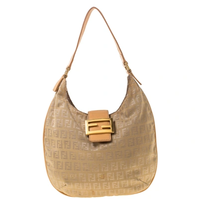 Pre-owned Fendi Beige Zucchino Canvas And Leather Hobo