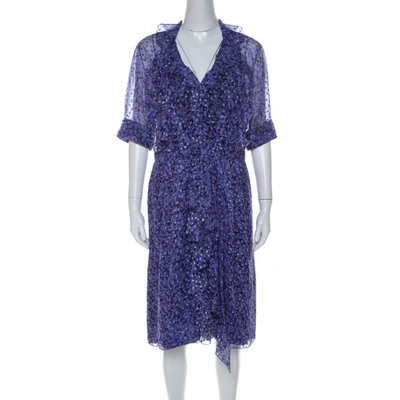 Pre-owned Jason Wu Purple Silk Chiffon Printed Ruffle Short Dress L