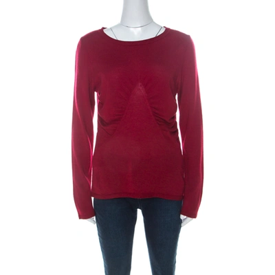 Pre-owned Escada Red Cashmere Knit Ruched Front Top M